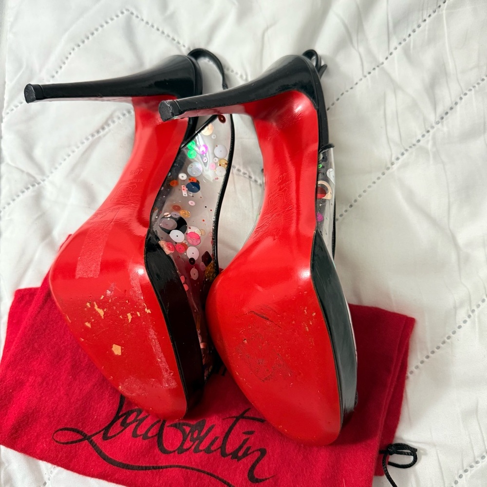 Christian Louboutin “UN BOUT” PVC Sequin Slingback Peep Toe Heels – Size 40.5 - Picture 5 of 6